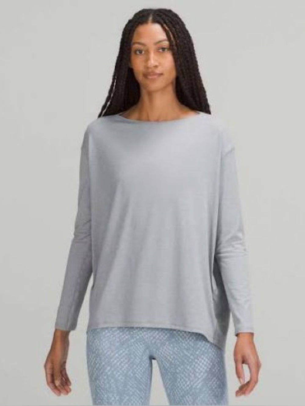Lululemon Back in Action Soft Pima Cotton Long Sleeve top shirt grey large XL M